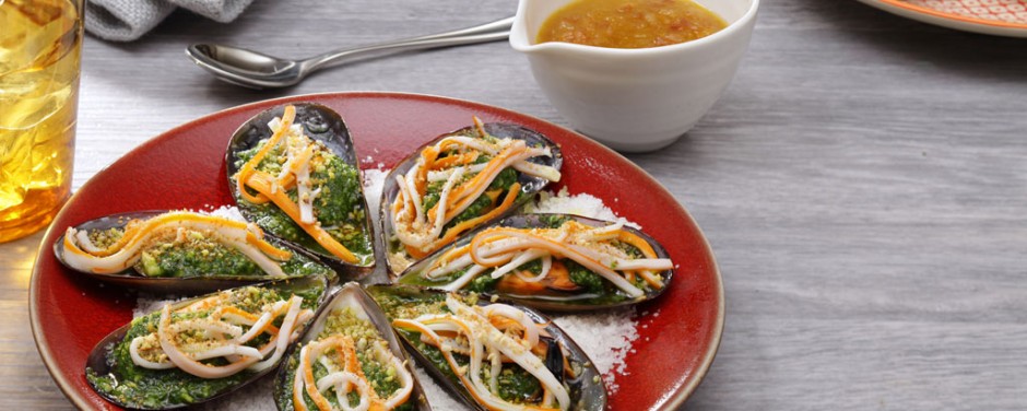 Moules farcies au surimi, sauce au Picon