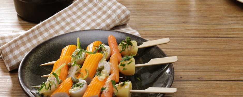 Mini brochettes surimi façon navarin sauce gribiche