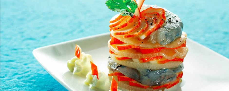 Mille-feuille de navets, crevettes et surimi