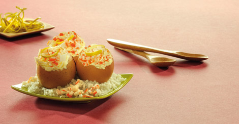 Surimi en neige Mousse de surimi, oeuf et coriandre